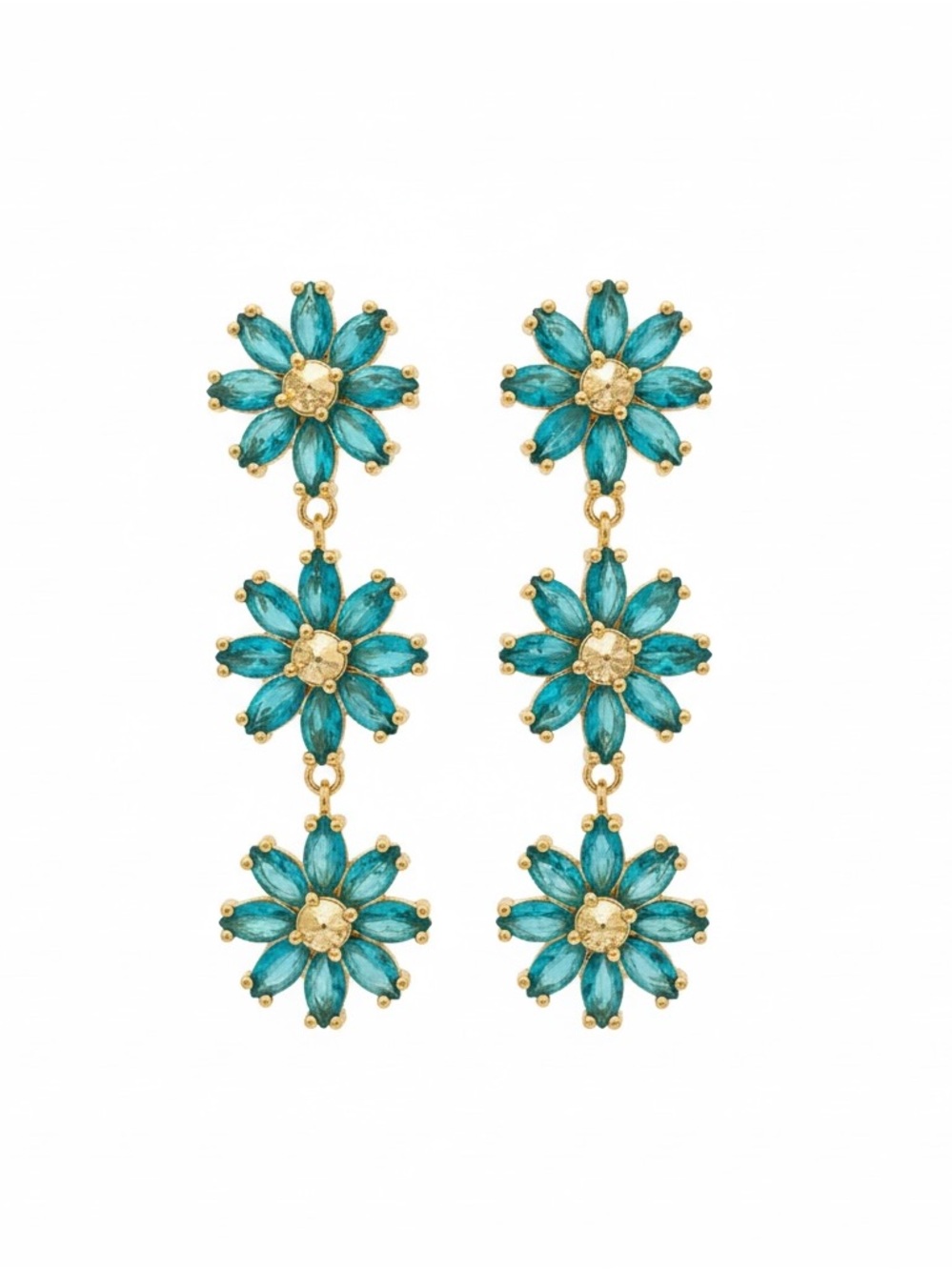 BLUE GLASS FLORAL DROP DANGLE EARRINGS